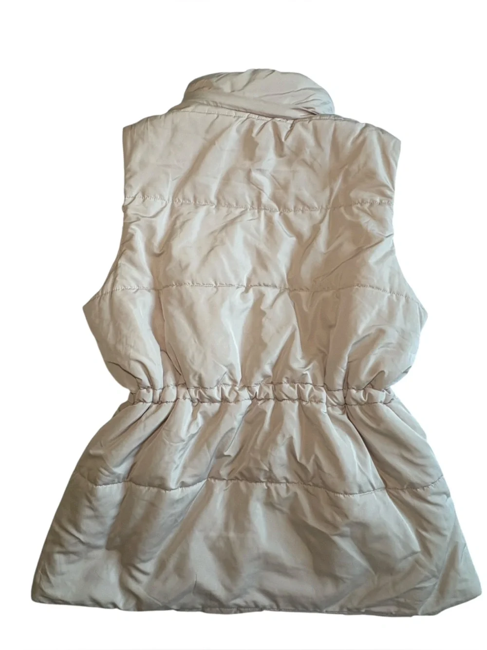 Camellia Women's Puffer Drawstring Waist Vest in Light Cream size medium